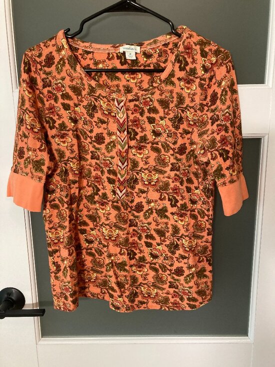Sundance Tops - Sundance Floral Waffle Knit Top Embroidered Henley Orange - Medium (runs small?)